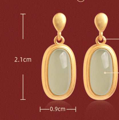 Ancient Gold Inlaid Hetian Jade Earrings For Women New Long