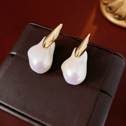 Real Gold Electroplated Silver Needle Artificial Pearl Earrings