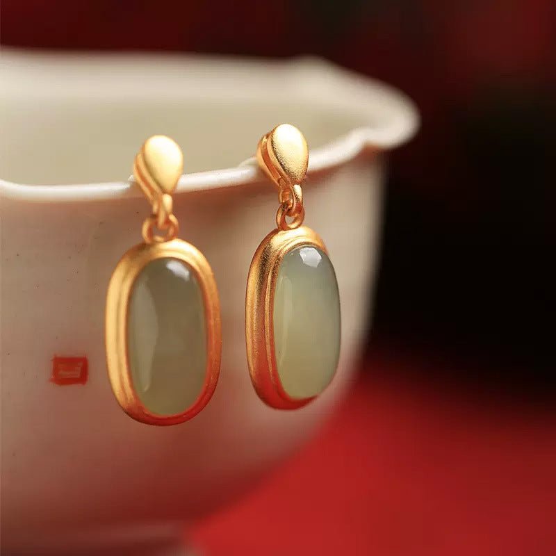 Ancient Gold Inlaid Hetian Jade Earrings For Women New Long