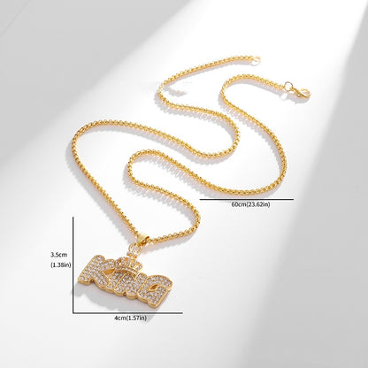 Gold Plated Crown KING Letter Hanging Necklace