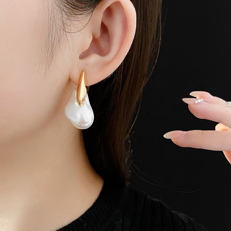 Real Gold Electroplated Silver Needle Artificial Pearl Earrings