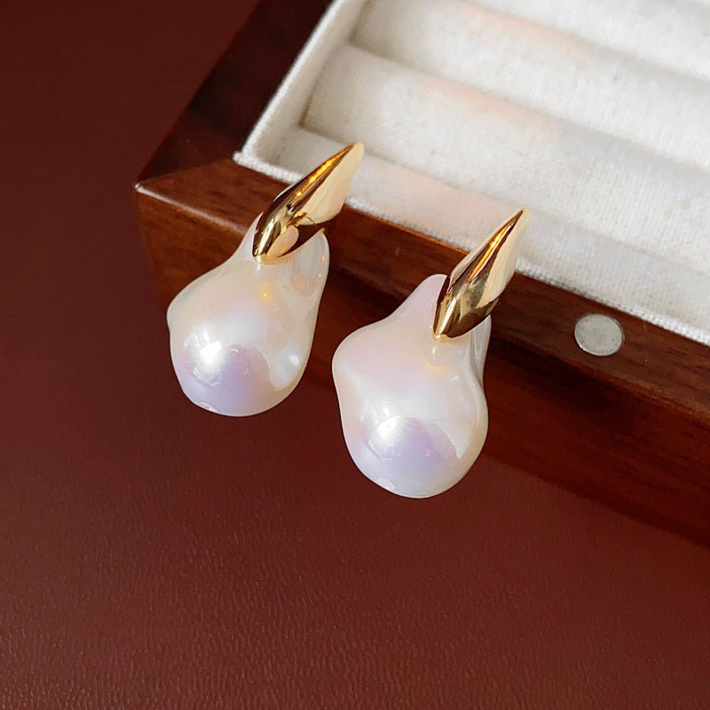 Real Gold Electroplated Silver Needle Artificial Pearl Earrings