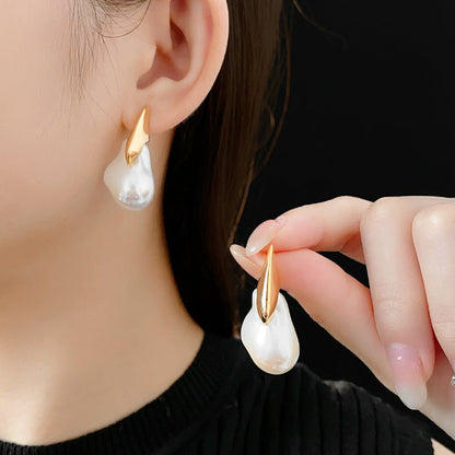 Real Gold Electroplated Silver Needle Artificial Pearl Earrings