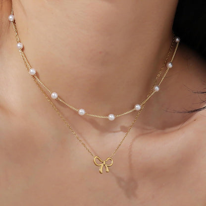 Women's Minimalist & Versatile Pearl Bow Necklace