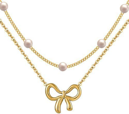 Women's Minimalist & Versatile Pearl Bow Necklace