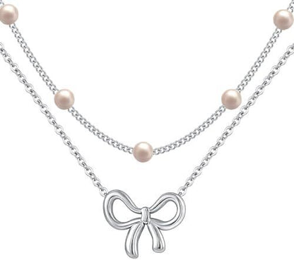 Women's Minimalist & Versatile Pearl Bow Necklace